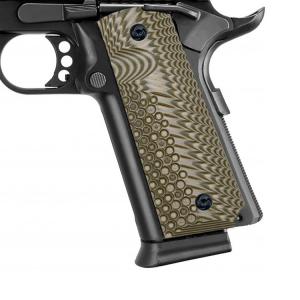 BZ GRIPS 1911 Grips G10 Full Size Government Ambi Safety Cut Custom OPS Eagle Wing Texture H1 A-green/black