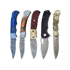 Factory Handmade Damascus Pocket Knife Multicolor Wood G10 Steel Handle Folding Knife